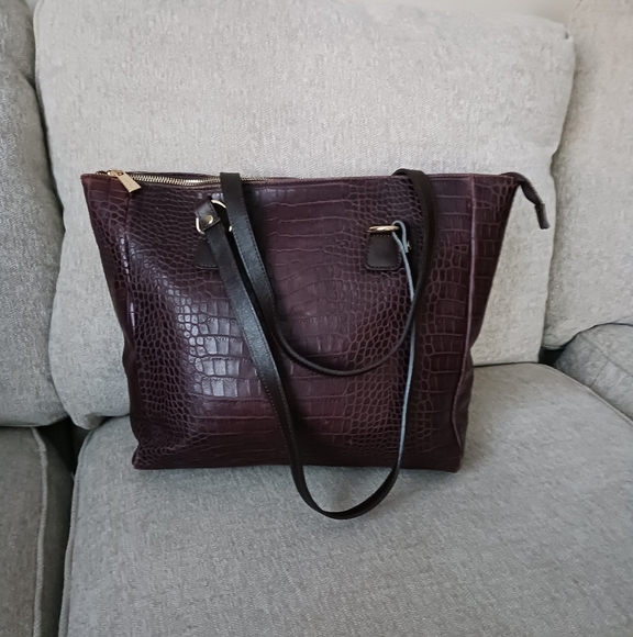 Valentina brown, cognac embossed leather tote bag - Picture 2 of 12